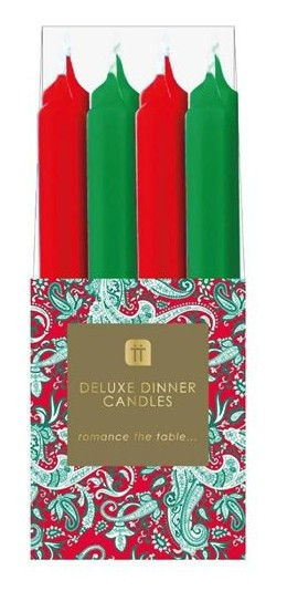 8 festive candles red-green 21cm