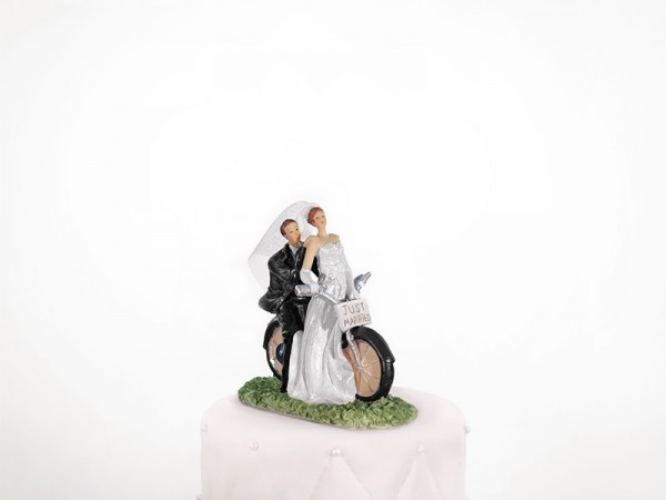 Figurine gâteau couple nuptial sur moto 11cm 3