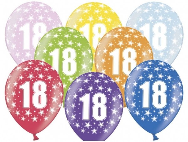 6 balonów numer 18 kolorowy 30cm