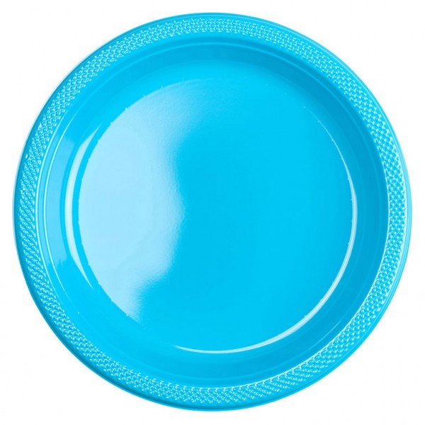 10 plastikowych talerzy w lazurowym kolorze niebieskim 23 cm