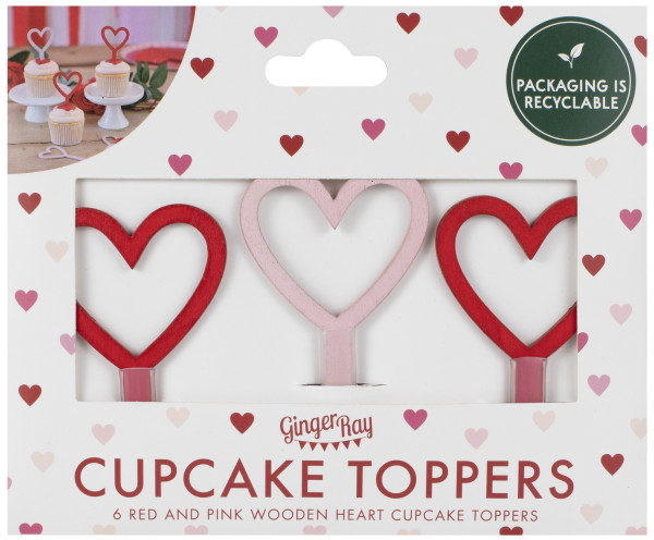 6 hölzerne Liebesgeflüster Cupcake-Topper