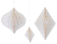 Widok: 3 naturalne białe wieszaki sufitowe w kształcie plastra miodu