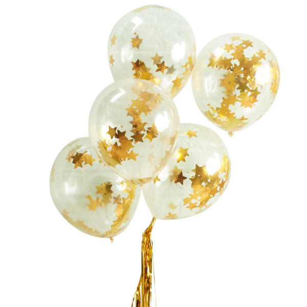 5 globos confeti estrella mágica dorados metálicos 30cm