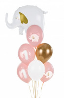 6 rosa Happy First Year ballonger 30cm
