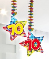 2 Groovy 70th Birthday spiral hangers 75cm