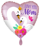 Love you Mom swan heart foil balloon 43cm