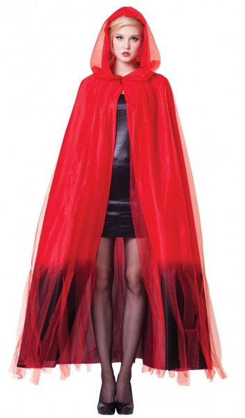 Red-black hooded cape with tulle