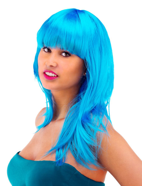 Långt hår peruk Tiffany med lugg blå