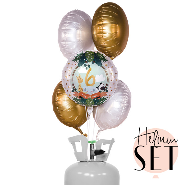 Jungle Friends Sechs Ballonbouquet-Set mit Heliumbehälter