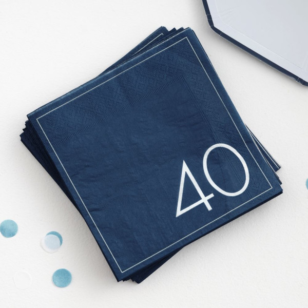 16 blå servietter tillykke med 40 års fødselsdag