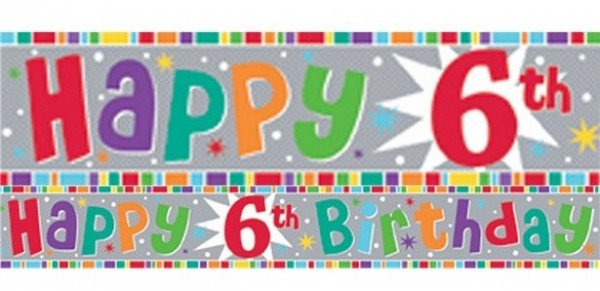 Colorful 6th birthday foil banner holographic 2.6m