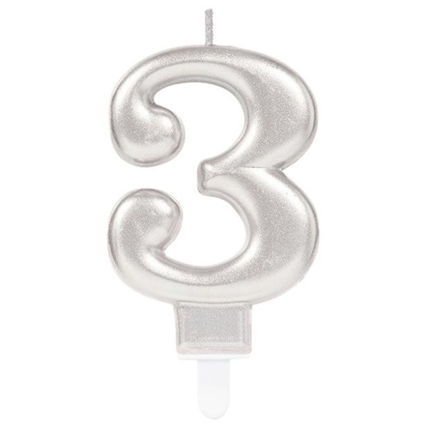 Silver number 3 cake candle