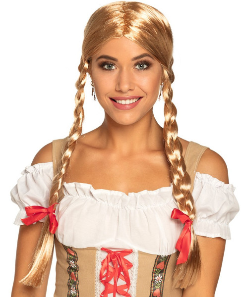 Bavarian Liesl damer paryk blond med buer