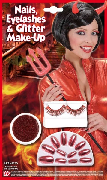 Teufelin Glitzer Make-Up Set Rot 3-teilig