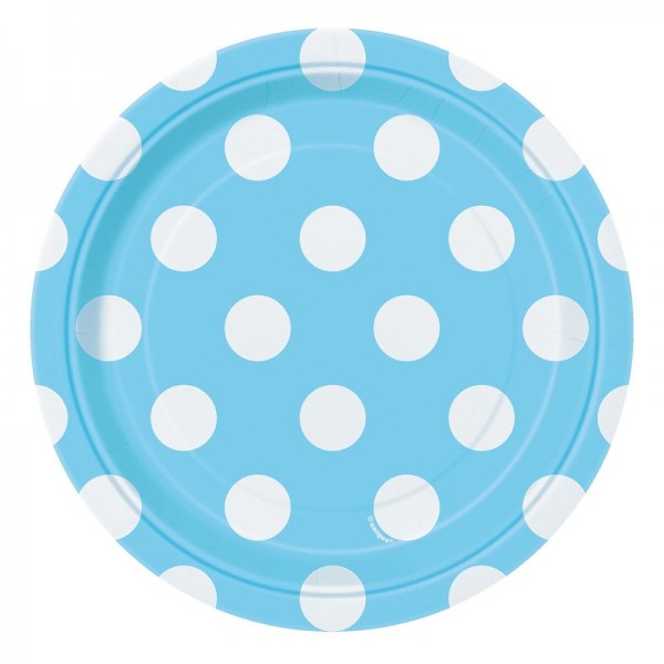 8 party paper plates Tiana light blue dotted 18cm
