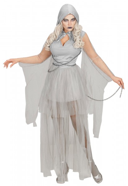 Ghost bride ladies costume in gray with chains 3
