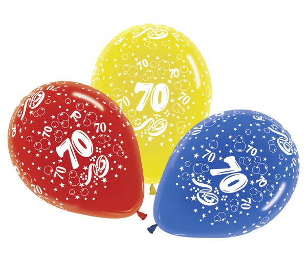 5 colorful 70th birthday balloons 30cm