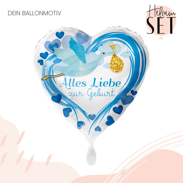 Alles Liebe zur Geburt Blau Ballon Bouquet-Set mit Heliumbehälter 2