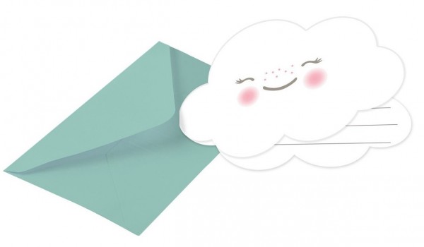 8 tarjetas de invitación de dulce mundo de nubes