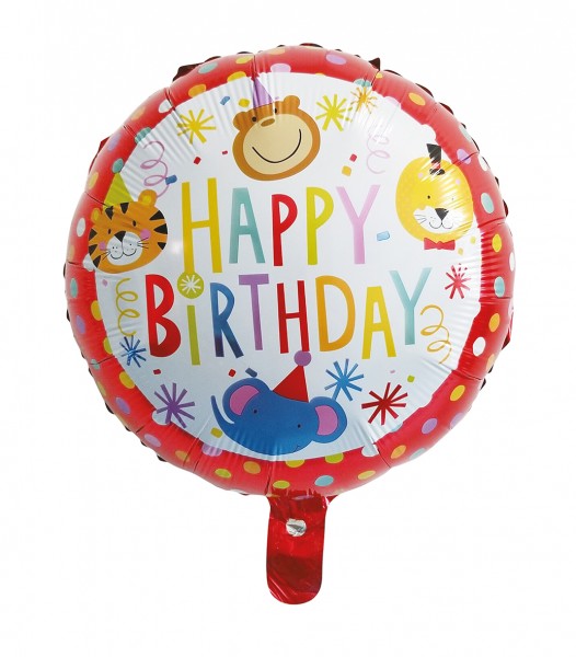 Happy Happy Birthday folieballon dierenprint 45cm