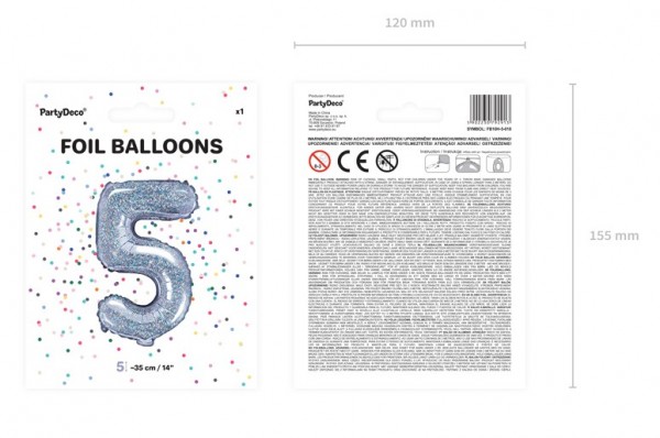Holografischer Zahl 5 Folienballon 35cm 2