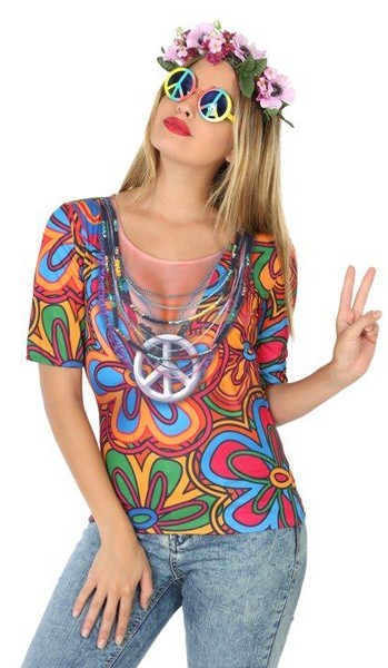 3D Flowers And Peace Hippie-Shirt Damen
