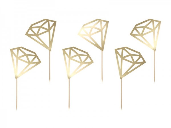 6 golden cupcake toppers in diamond shape 9.5cm