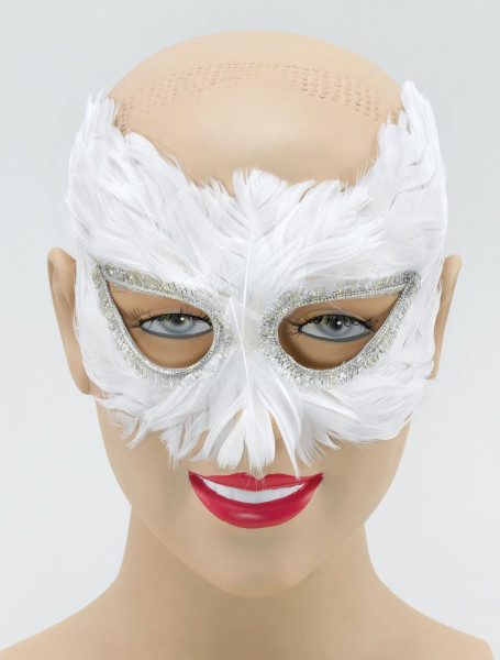Szlachetna maska na oczy z piór w kolorze białym