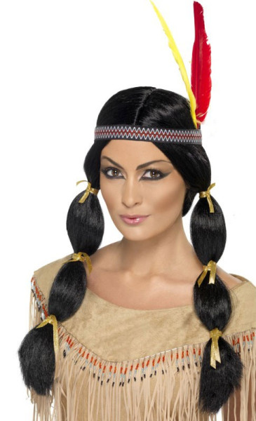 Parrucca donna indiana Poca con fascia in piume