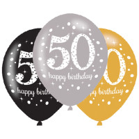 6 golden 50th birthday balloons 27.5cm