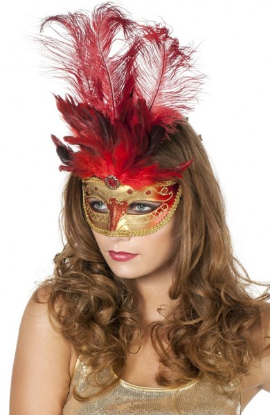 Elegant eye mask gold with feathers