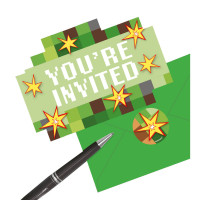 Oversigt: 8 TNT Pixel Party invitationskort