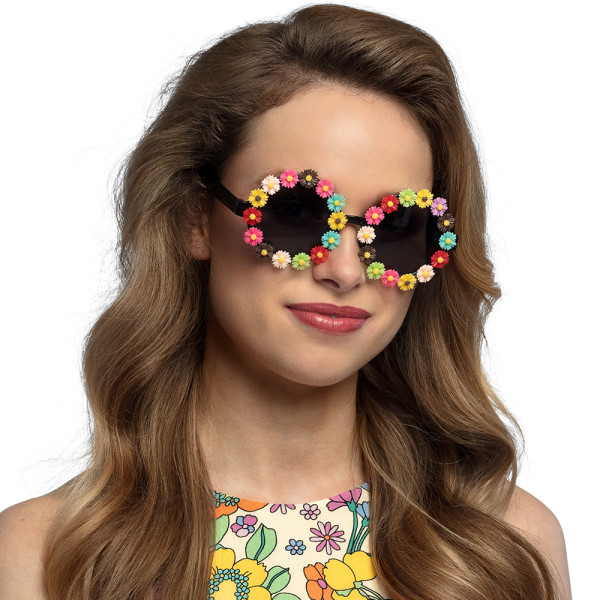 Kolorowe, kwiatowe hipisowskie okulary