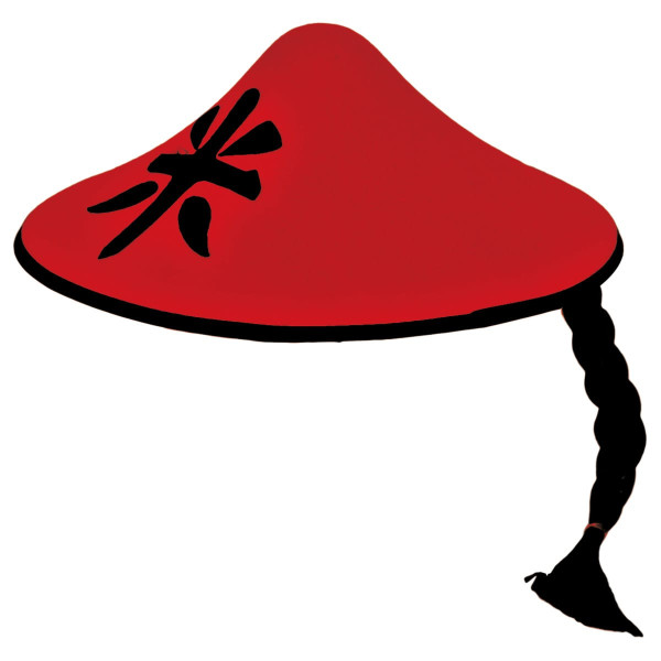 Sombrero chino con trenza roja