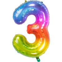 Nummer 3 Super Rainbow folieballong 86cm