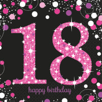 16 pink 18th birthday napkins 33cm