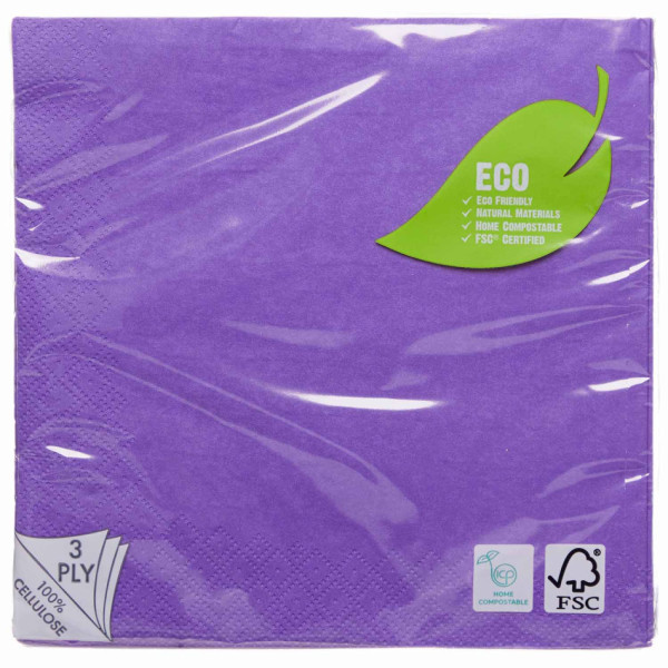 20 serviettes écologiques violettes 33cm