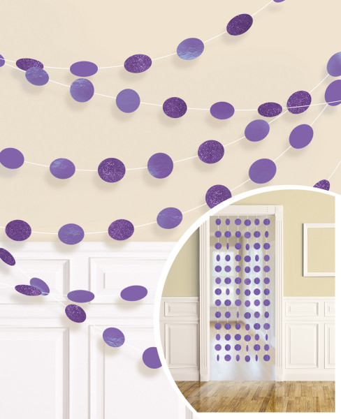 6 decoratieve hangers Sparkling Circles Purple