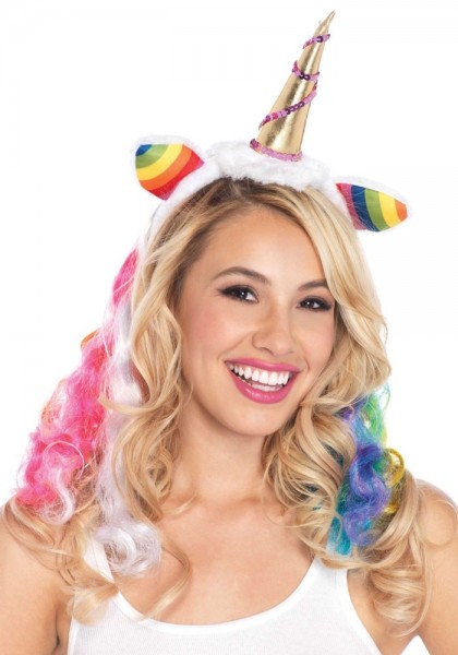 Unicorn rainbow headband with tail