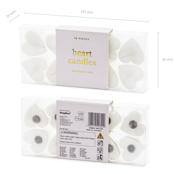 10 bougies chauffe-plat coeur blanc 4cm