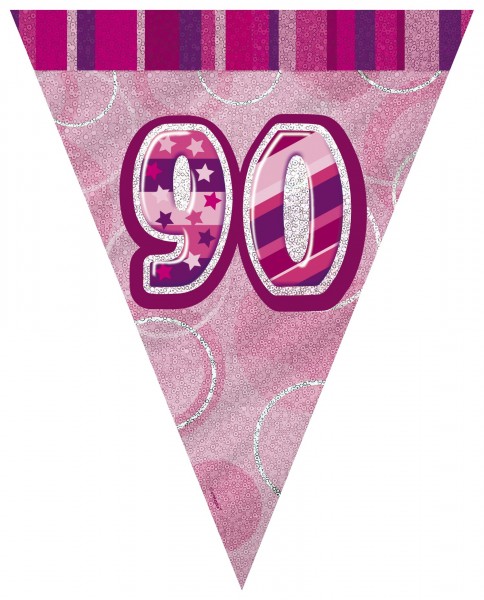 Cadena de banderines Happy Pink Sparkling 90 cumpleaños 365cm