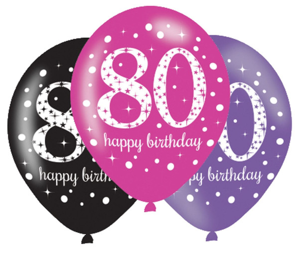 6 lyserøde 80-års fødselsdag balloner 27,5 cm