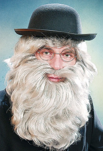 Peluca de mago gris con una imponente barba completa
