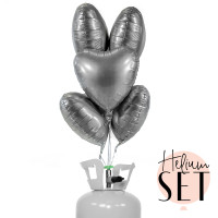 Vorschau: Pure Silver mattes Herz Ballonbouquet-Set mit Heliumbehälter