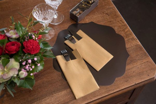 12 golden cutlery napkins 40cm