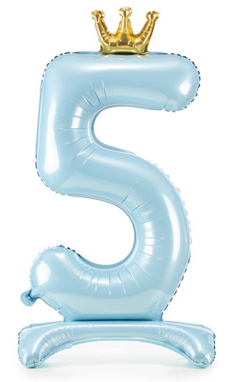 Babyblauw nummer 5 staande folieballon