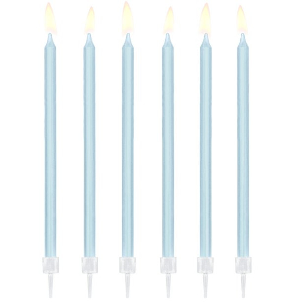 12 light blue cake candles Surprise 14cm