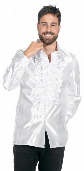 Biała satynowa koszula z falbankami