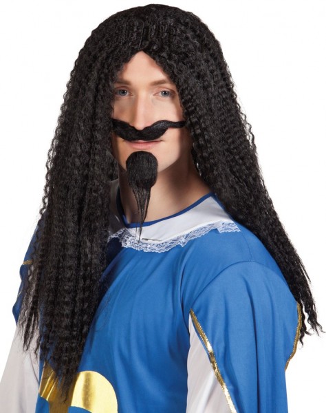 Black musketeer wig with beard 2
