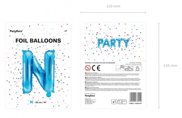 Foil balloon N azure blue 35cm 3